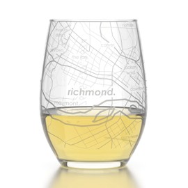 Well Told Engraved Richmond Virginia Map Stemless Wine Glass, Etched Wine Glass (15 oz, Clear) City Map Wine Glass, Custom Wine Glass, Gifts for Wine Lovers