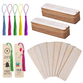 Wooden Bookmarks, 25 Pcs Wood Bookmarks Blank with Holes and 25 Pcs Colorful Tassels, Blank Bookmarks Gift Tags for Men, Women, Kids, Book Lovers, Engraving, Crafts