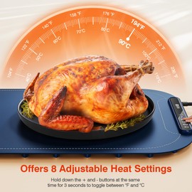 Food Warming Mat, Voriah Electric Warming Tray, Silicone Warming Mat for Food, Heating Mat for Food with 8 Adjustable Temperature 8 Hours Timing, Versatile Food Warmers for Parties Buffets（Dark Blue）