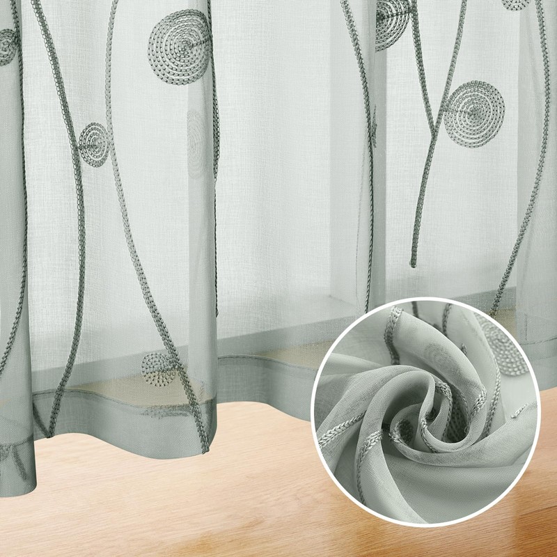 HOMEIDEAS Sage Green Sheer Kitchen Curtains 30 X 36 Inch