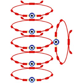 Hicarer 6 Pieces Evil Eye 7 Knot Lucky Bracelets for Women Men Kabbalah Adjustable Red String Amulet(Red Knot Style)