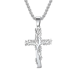 Logos Trading Post Stainless Steel Cross Necklace for Men, Tree Cross