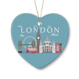London Christmas Ornaments Ceramic Christmas Tree Decorations Durable Heart-shape Hanging Ornament 3.22X3.07in