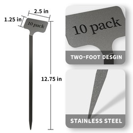 Stainless Steel Plant Labels,Metal Waterproof Plant Markers, Height 12.75 in, Label Area 2.5 in*1.25 in resuable Nursery Tags for Vegetables herb Flower Seed Green House 10-Pack