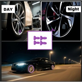 Carastora Glow-in-The-Dark Valve Stem Caps – 4-Pack Funny Wheel Accessories, Airtight, Rustproof, Dustproof & Waterproof Caps for Cars, Bikes, Trucks, Motorcycles – Universal Fit（Purple）