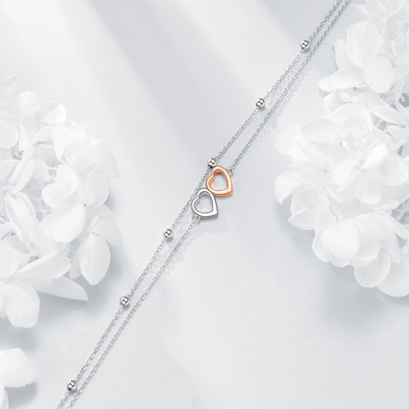 POPLYKE Heart Anklets for Women 925 Sterling Silver Anklet Bracelets