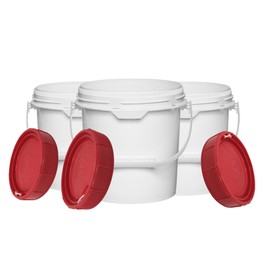 House Naturals 1.25 Gal plastic bucket Food Grade with Red screw on lid(Pack of 3) Made in USA