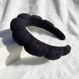 Diadema de terciopelo de toalla POOST en negro, diseño sencillo para uso diario en casa