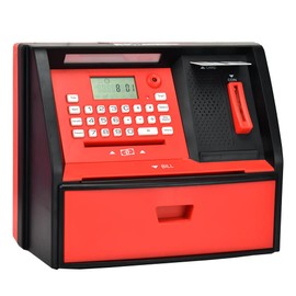 Talking ATM Savings Bank, Digital Piggy Bank, ATM Money Coins Machine for Kids Birthday Gift (Red/Black)