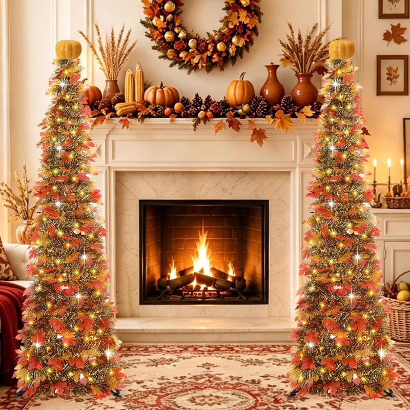 5 FT Pop Up Fall Tree with Timer Lights &