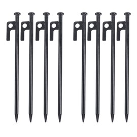 Pack of 8 Pegs Steel, 20 cm Tent Pegs Made of Steel, Stable Camping Tent Pegs, with Hooks and Holes for Camping, Travelling and Outdoor Activities, Black