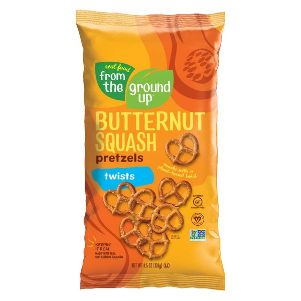 Real Food From The Ground Up Vegan Butternut Squash Pretzels, Gluten Free, Non-GMO, 6 Pack (Twists)