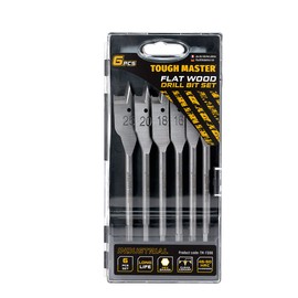 TOUGH MASTER Spade Drill Bits Set, 6 Piece ¼ Inch Quick Change Hex Shank, 10mm, 12mm,16mm, 18mm, 20mm, 25mm Flat Wood Drill Bits with Plastic Carry Case