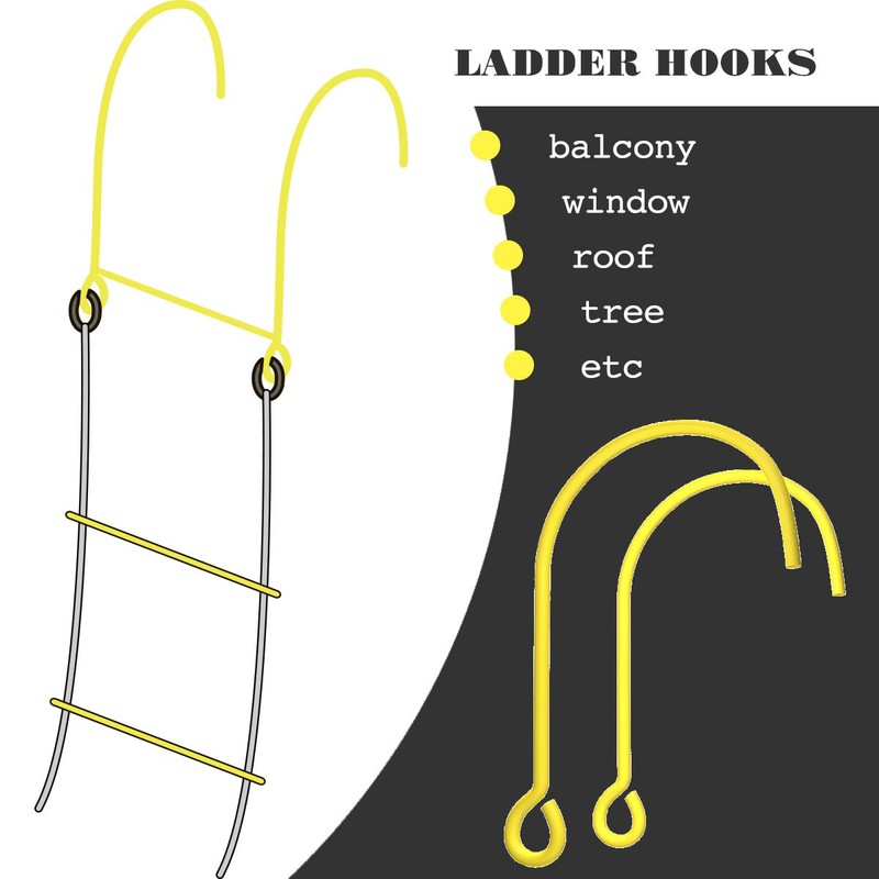 ISOP Window Hooks for Fire Escape Ladders, 2 Hooks |Iron