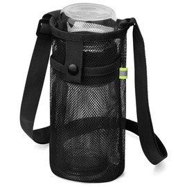 WKRTDY 1 x Water Bottle Holder with Adjustable Shoulder Strap - Portable Water Bottle Bag for Sports, Hiking, Travel, Camping - Mesh Case for Bottles - Black