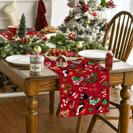 Christmas Table Runner Christmas Cartoon Mouse Table Cover New Year Winter Xmas Decor Red Christmas Decorations for Home Party