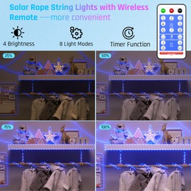 Solar Rope Lights Outdoor Waterproof LED - 200 LED Solar Rope String Lights, 72FT 8 Modes with Remote Flexible Solar Tube String Lights for Garden Patio Fence Balcony Pool Trampoline Party