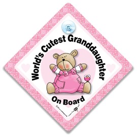 World's Cutest Granddaughter On Board Car Sign, Baby on Board Sign, Advisory Suction Cup Car Sign to Let Other Road Users Baby is in The Car, 14 cm x 14cm x 2cm
