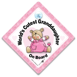 World's Cutest Granddaughter On Board Car Sign, Baby on Board Sign, Advisory Suction Cup Car Sign to Let Other Road Users Baby is in The Car, 14 cm x 14cm x 2cm