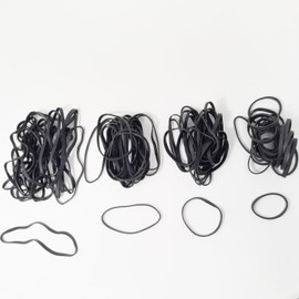 Werkasi 100 Pack Elastic Rubber Bands 4 Sizes Heavy Duty Black Assorted Wide Ticker Rubber Band for Cords Organizing Office Supplies