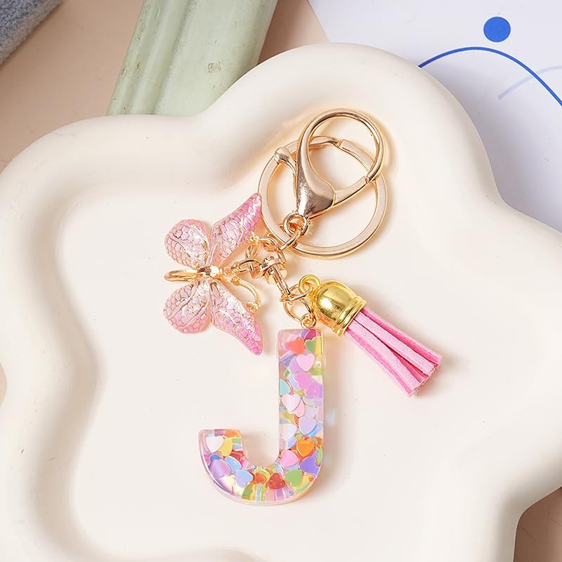LUTAKU Keyring Girl Keyring with Initial Letters Pink Key Ring