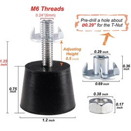NEWBYTEK M6 Thread Furniture Leveling Feet Screw in Threaded Furniture Levelers Adjustable Table Chair Levelers Feet Glides for Chairs Tables Cabinet Patio Furniture - 8 Pack