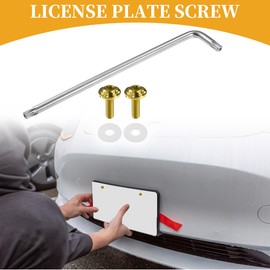 Partuto 1 Set 1/4" M6 Universal Anti Theft License Plate Screws - Car Security Bolt Fasteners Kits for Car Tag Frame Holder with 2 Silicone Washers - Titanium Alloy Gold Tone
