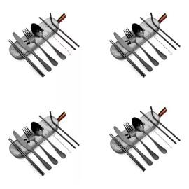 Bluelander Juego De Cubiertos De Acero Inoxidable Portátil De 32 Piezas