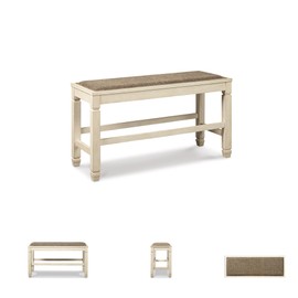Signature Design by Ashley Bolanburg Double Upholstered Bench, Counter Height, Whitewash