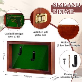 Silipull Gun Display Case with Lock Wall Mount Wooden Pistol Display Case W/ 98% UV Protection Acrylic Clear Door Gun Shadow Box Stand Rack Holder for Gun Collection (Black)