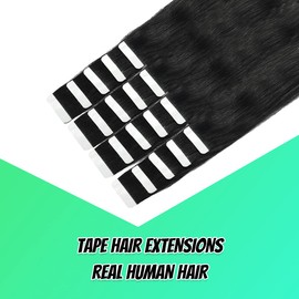 VINBAO Remy Tape in Hair Extensions Double Drawn 18 Inch Color Jet Black Real Human Hair Extensions Tape in 20Pcs 50 Gram Full Head Tape in Human Hair Extensions Thick End (tape#1-18Inch)