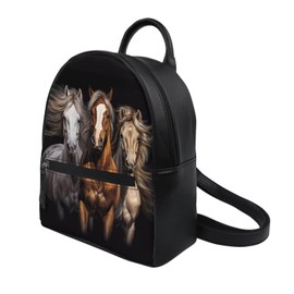 Showudesigns Horse Backpack Purse for Women Leather Shoulder Bags Casual Daypack Zipper Tote Bag for Teen Girls Rucksack for Work Hiking Travel Daily Use Black