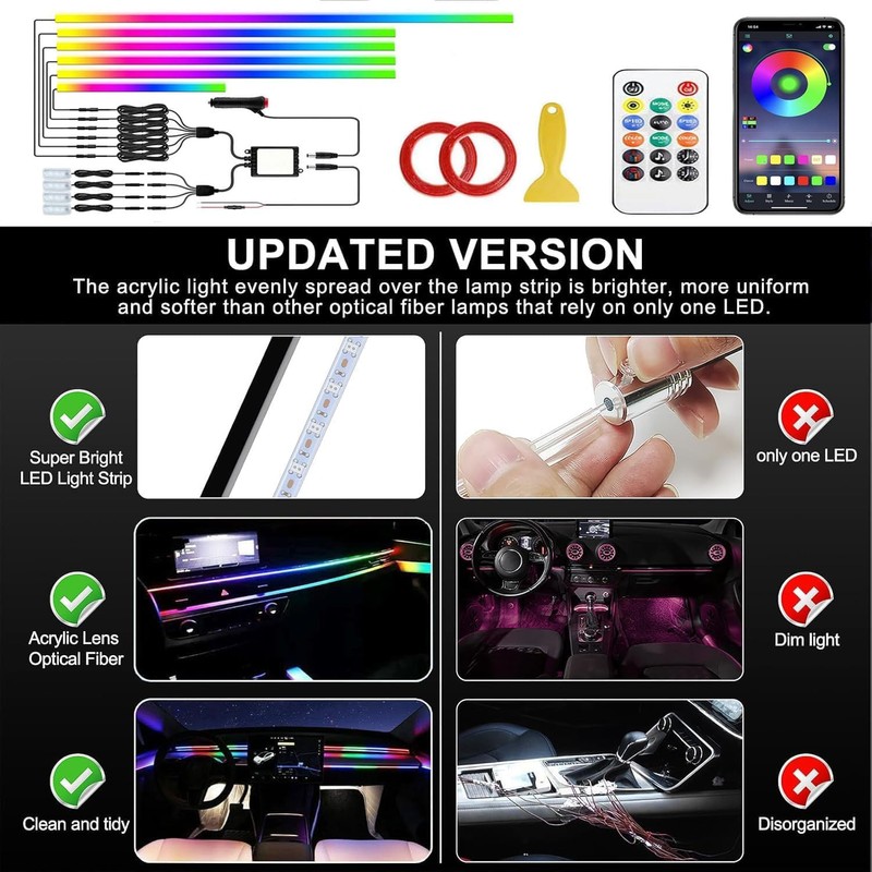 Interior Car LED Strip Lights, Acrylic LED Lights for Car