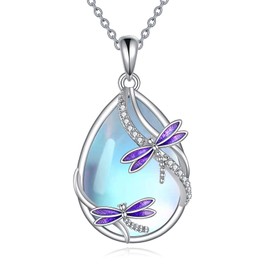 Butterfly/Clover/Cat/Dragonfly/Star/Jellyfish/Mermaid/Owl Moonstone Necklace for Women Sterling Silver Butterfly Moonstone Pendant Chain for Women Girls, Sterling Silver, Moonstone