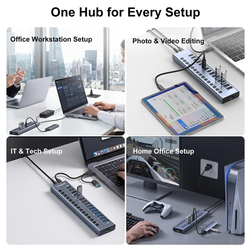 WEEAEEW Powered USB 3.2 Hub, 16 Ports Powered USB Hub