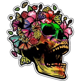 WickedGoodz Butterfly Skull Magnet - Flower Skull Magnetic Car Decal