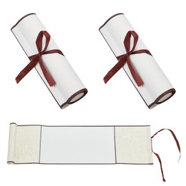 WEBEEDY 3 Pcs Blank Scroll Paper for Writing, Hanging Scroll Paper with Wood Rods Wall Mounted Blank Scroll for Chinese Calligraphy, Painting, Home Hanging Decoration, 50x15cm/19.69x5.91''