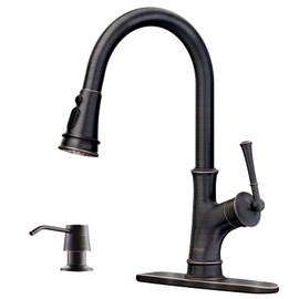 APPASO Brzone Kitchen Faucet with Soap Dispenser, Brass Made Oil Rubbed Bronze Sink Faucet for Kitchen, Single Handle High Arc Kitchen Sink Faucet