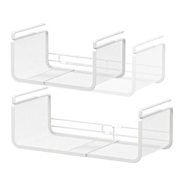 Janebert Expandable Under Shelf Basket Organizer, Under Shelf Storage, Hanging Baskets Under Cabinet for Pantry Kitchen Cupboard Desk Counter Bookshelf Space Saver Heavy Duty Slide-in (white, 2 Pack)