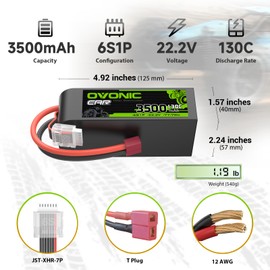 OVONIC 6S LiPo Battery 3500mAh 22.2V 130C RC Battery with Dean-Style T Connector