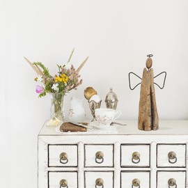 Veclotch Rustic Wood Angel Figurine Hand Craved Guardian Angel Sculpture Table Top Decoration Farmhouse Angel Statue Home Decor (10.8"" H), Brown