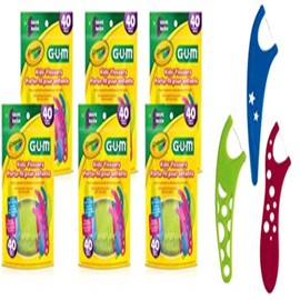 GUM Crayola Kids Flossers with Fluoride - Designed for Little Hands - Fun Grape Flavor - Easy to Use Kids Floss Picks for Children Ages 3+, 40ct (6pk)