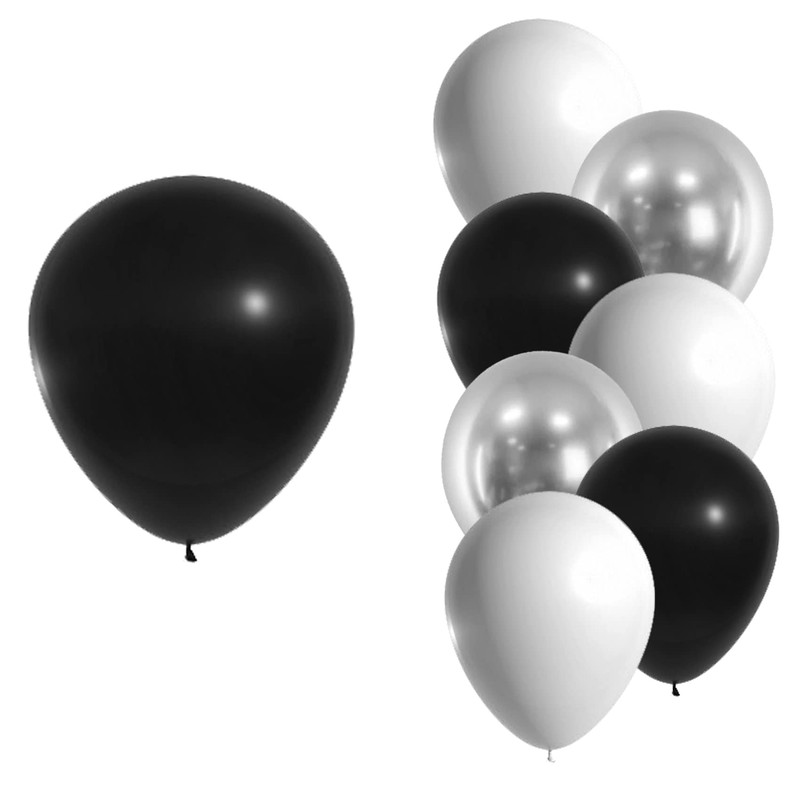 12" Latex Vibrant White, Black, Silver Colour Combination Plain Balloons