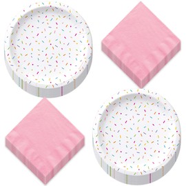HOME & HOOPLA Sprinkled with Love Party Plates - White Confetti Sprinkles Baby Shower Party Dessert Plates and Pale Pink Beverage Napkins (Serves 16)