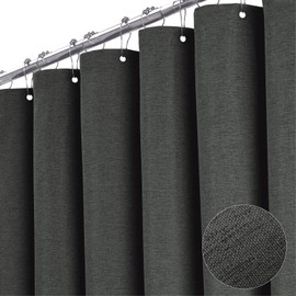 BTTN Charcoal Grey Shower Curtain - Linen Textured Heavy Duty Thick Waterproof Cloth Shower Curtain Set with 12 Plastic Hook, Hotel Spa Aesthetic Decorative Fabric Shower Curtains for Bathroom, 72x72