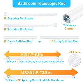 MEXAU Shower Curtain Rod 42-73 Inch White Shower Rod 7/8" Tension Curtain Rod Adjustable Curtain Rods No Drilling Shower Tension Rod Shower Curtain Tension Rod for Bathroom Windows Doorways