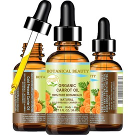 Botanical Beauty ORGANIC CARROT OIL 100% Natural / Pure Botanicals / Cold Pressed Carrier Oil 1 Fl. oz. -30 ml. For Face, Body, Hair and Nail Care