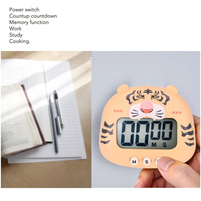 Luqeeg Cute Animal Digital Kitchen Timer, Yellow Tiger, LCD Large