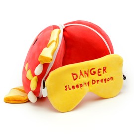 Puckator Relaxeazzz Adoramagics Round Plush Travel Pillow and Eye Mask with Dragon Motif - Plush Sleeping Mask for Aeroplane - Flight Pillow for Kids and Adults - Cute Sleeping Mask