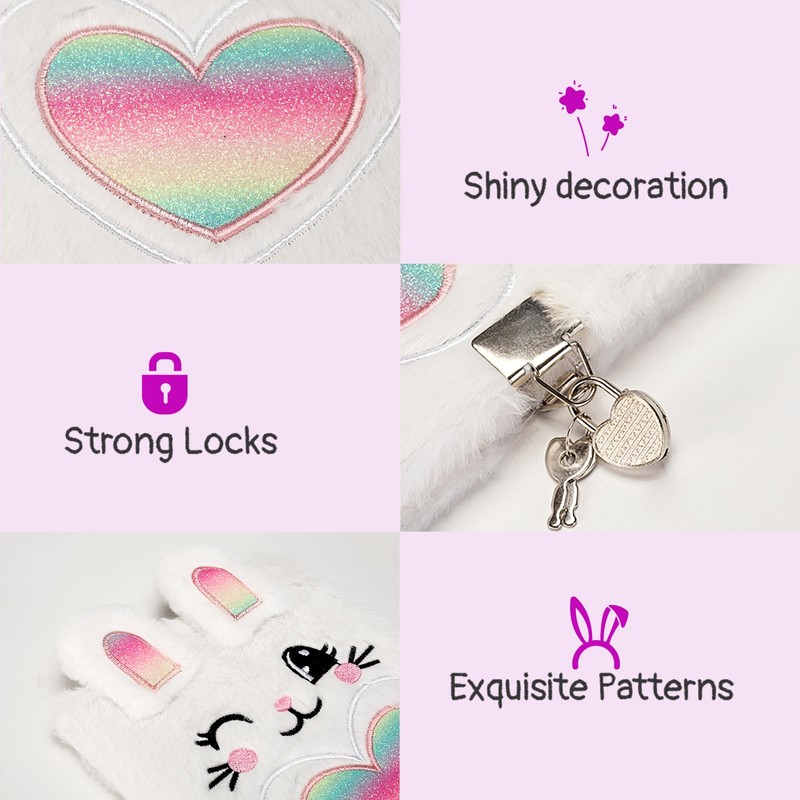 PESLNG Secret Diary Girl with Lock, Plush Notebook with Padlock,